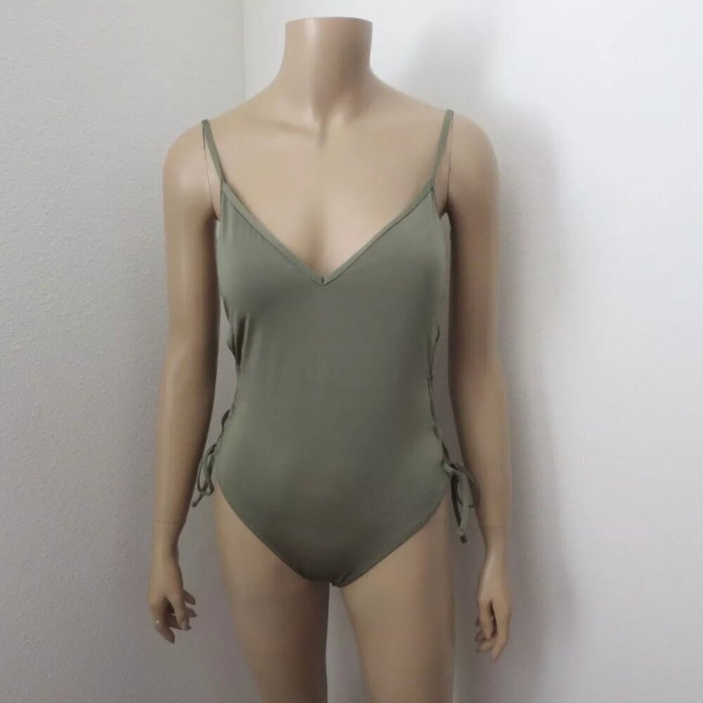 NWT Abercrombie & Fitch Lace Up One Piece Swimsuit Size Small Olive Green